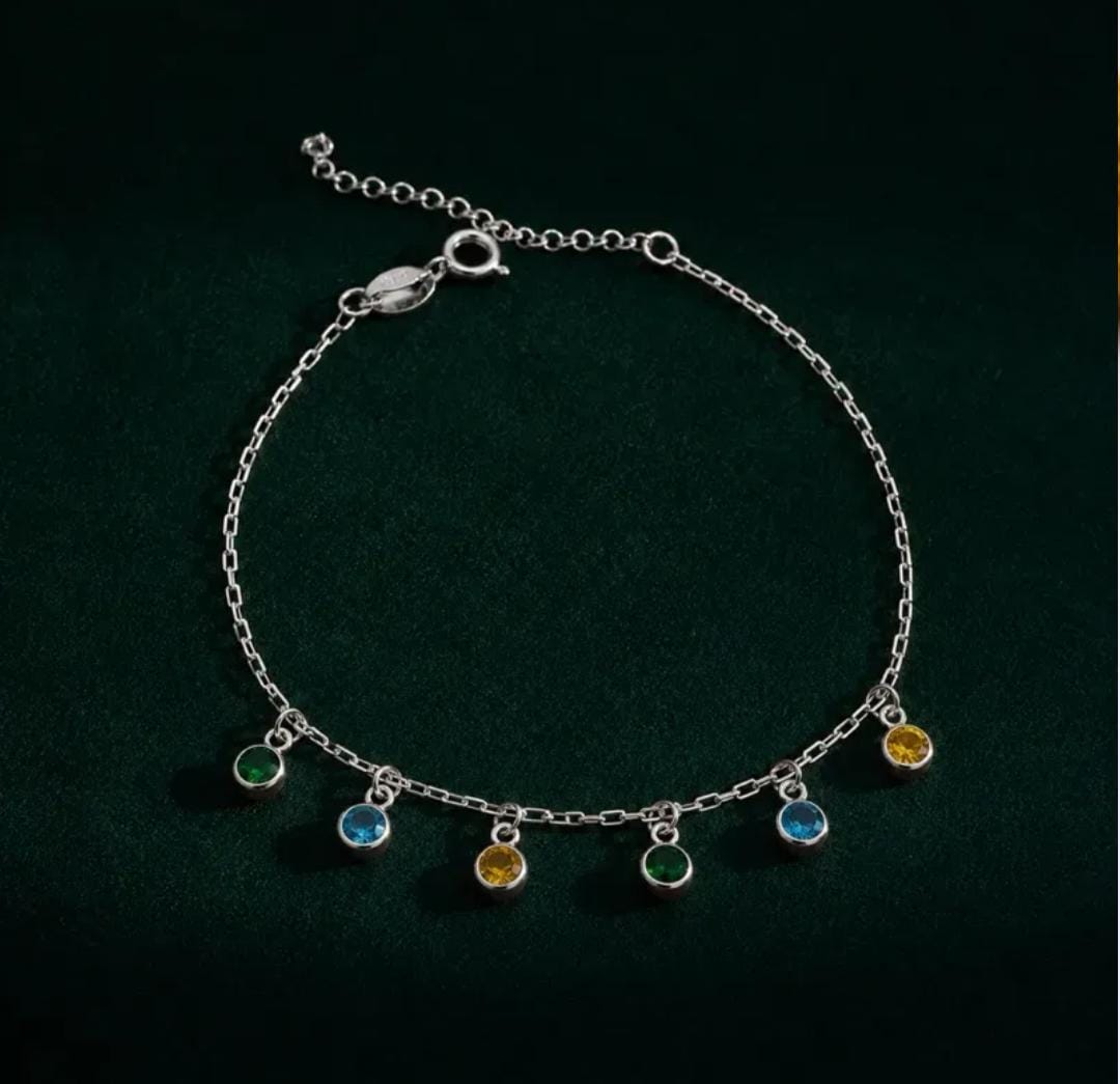 Pulseira Pedras Coloridas Verde, Azul E Amarelo Prata 925 em prata 925