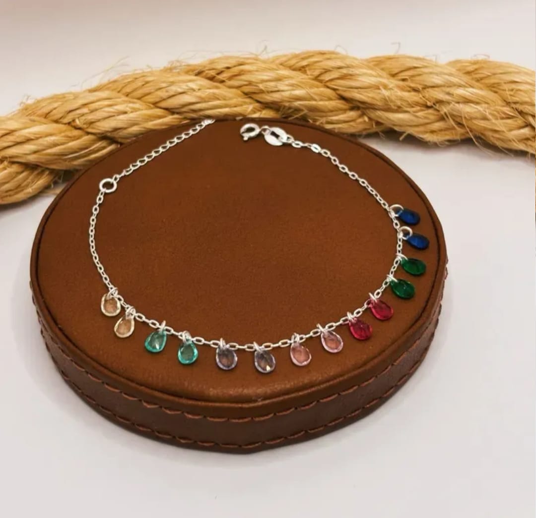 Pulseira Gotas Coloridas Prata 925 Delicada E Elegante em prata 925